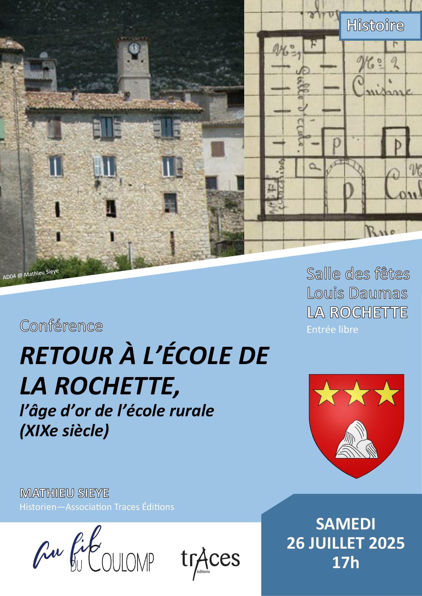 Conf&eacute;rence "retour &agrave; l'&eacute;cole La Rochette" le samedi 27 juillet 2025 &agrave; 17 heures